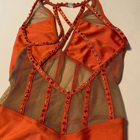 LA dance designs semi custom ASTRA UNITARD coral orange child large LC - Picture 11 of 16